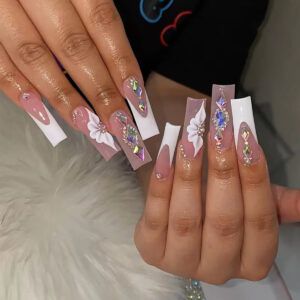 Uñas postizas con flores en relieve, juego de 24 piezas — SGCY-149
