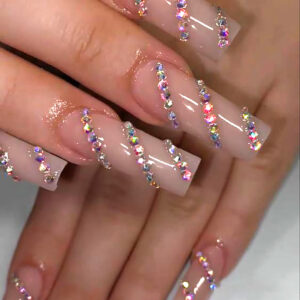Uñas Postizas de Tubo Nude con Espiral de Cristales SGCY-250