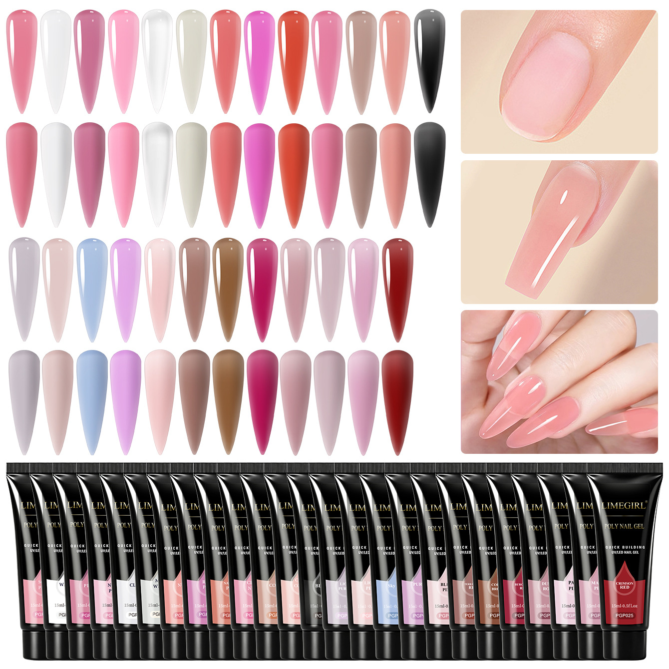 Poly Gel para Extensión sin Moldes, 25 Colores de 15 ml | H102