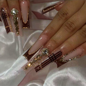Uñas Francesas Maillard TY-416 – Degradado Caramelo Cuadradas Largas