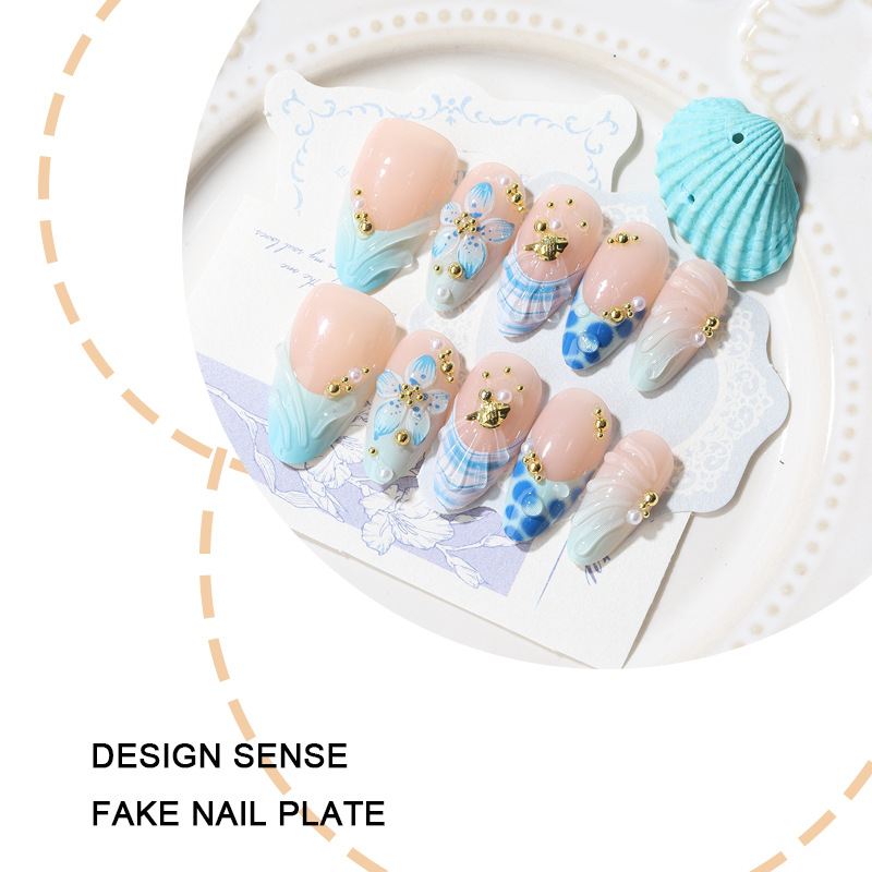 Uñas Conchas 3D TY-794 – Océano Almendra (30 Piezas)