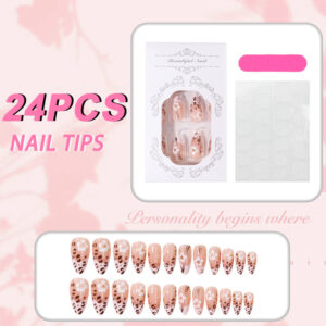 Uñas Francesas Leopardo con Flores Doradas 3D TY-1085 – Almendra