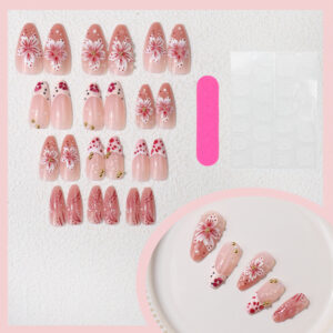 Uñas Francesas Rosas TY-994 – Flores 3D de Gel