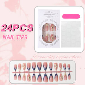 Uñas Francesas con Lunares Azules TY-1035 – Flores 3D Almendra