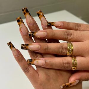 Uñas Francesas Leopardo TY-476 – Francesas Negras Largas