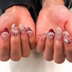 Uñas Francesas Vino con Cerezas y Lazo XZ124