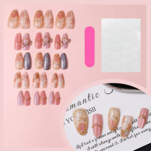Uñas Stiletto Doradas con Flores Talladas TY-924 – 30 Piezas