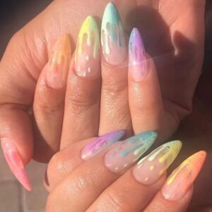 Uñas Postizas de Punta Larga con Degradado Arcoíris | CJCY-109