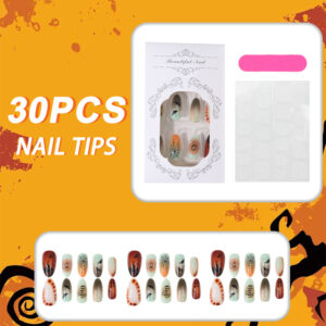 Uñas de Halloween con Calaveras y Murciélagos TY-1020 – Almendra, 30 Piezas