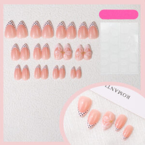 Uñas Francesas Blancas con Flores 3D TY-964 – Almendra con Lunares