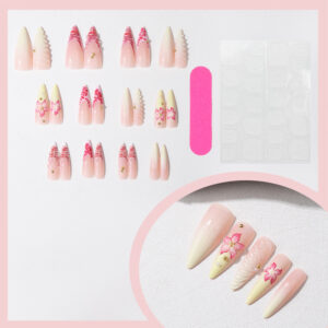 Uñas Francesas Degradado Amarillo con Flores 3D TY-815 – Almendra