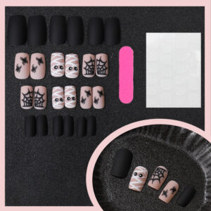 Uñas de Halloween Momia con Telaraña TY-999 – Cortas Cuadradas