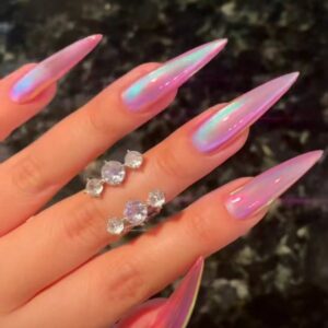 Uñas Ojos de Gato TY-490 – Stiletto Azul Metalizado