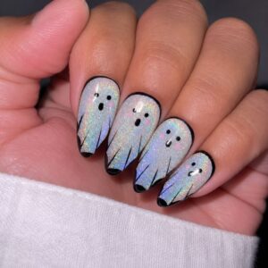 Uñas de Halloween Calabaza y Fantasma XZ120 – Almendra Mediana