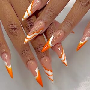 Uñas Francesas Naranja TY-381 – Línea Ondulada Ovaladas