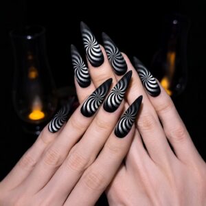 Uñas Stiletto de Halloween con Telarañas y Fantasmas XZ107