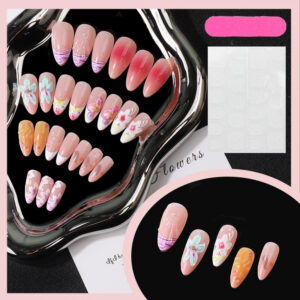 Uñas Francesas de Degradado Rosa con Flores 3D TY-992 – Almendra