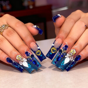 Uñas Postizas con Cielo Estrellado, Strass y Mariposas SGCY-406