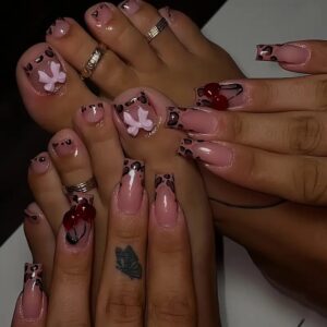 Set Manos y Pies Leopardo con Cerezas y Lazos AA236 – Cuadradas Suaves