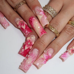 Uñas Francesas de Lunares Rosas TY-798 – Flores 3D