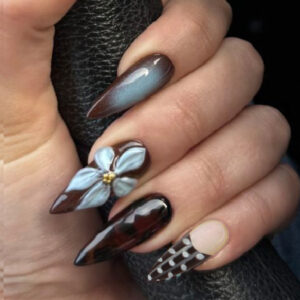 Uñas Postizas de Punta Larga con Lunares y Flores 3D CJCY-660