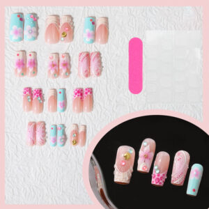 Uñas de Flores 3D TY-896 – Tubo Medio con Lunares y Estrás