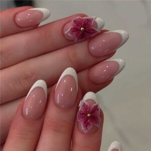 Uñas Francesas Flores 3D TY-661 – Degradado Almendra