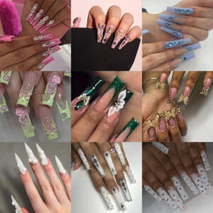 Uñas Postizas Largas con Estampado Dulce Estilo Americano O7