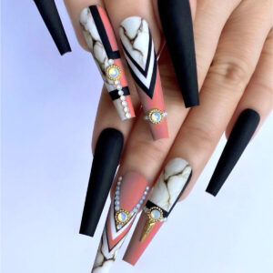 Uñas Postizas Bailarina con Efecto Mármol y Strass | CBLCY-137