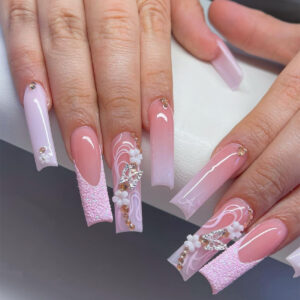 Uñas Postizas de Tubo con Degradado, Flores, Mariposas y Glitter SGCY-221
