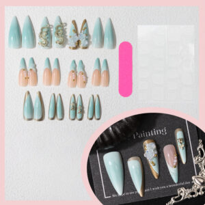 Uñas Rosas 3D TY-861 – Degradado Verde Lechoso de Lujo