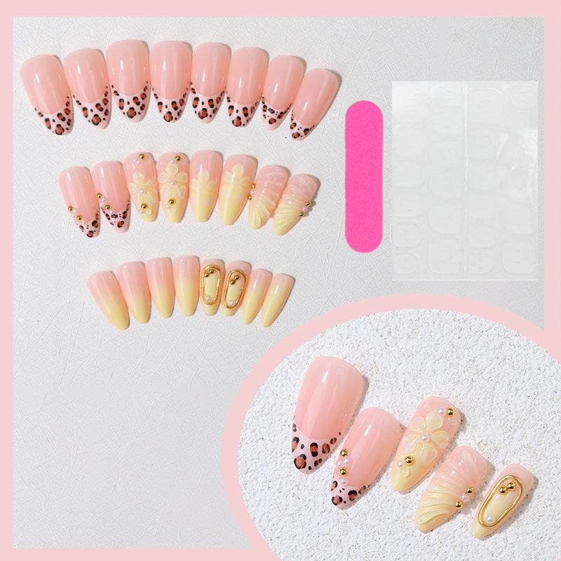 Uñas Leopardo Rosado TY-885 – Flores 3D Almendra